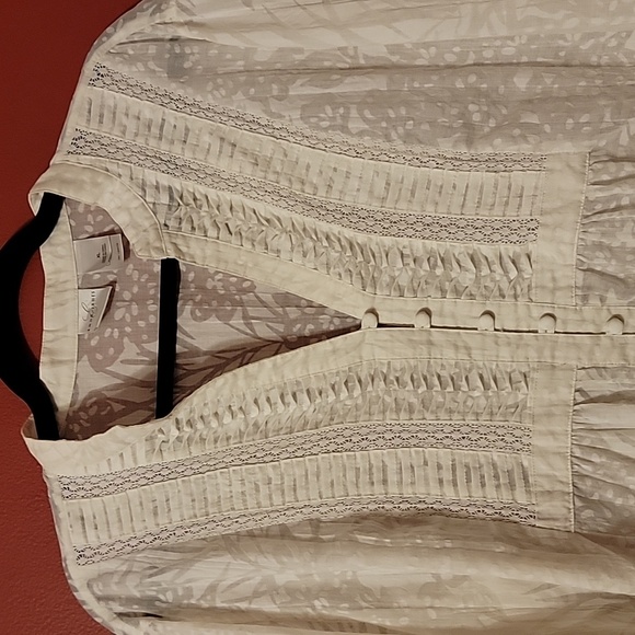 XL White Tuxedo Pleat Burn out Button Top Sheer Boho - Picture 2 of 10